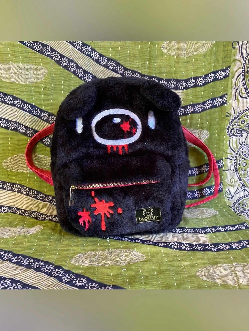 Bioworld Black Gloomy Naughty Grizzly Fuzzy Plush Mini Backpack Kawaii Kidcore